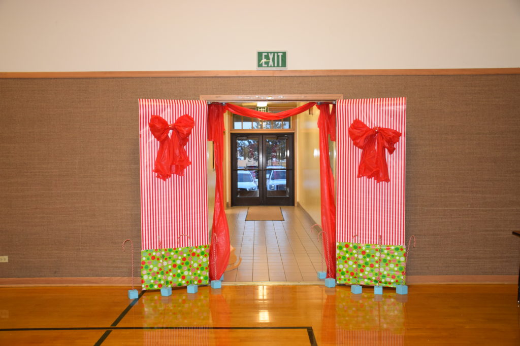 Doors decorated like presents with bows