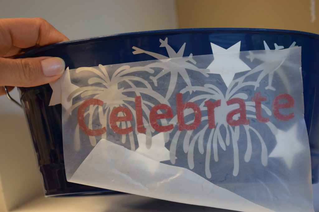 Word "celebrate" being placed over fireworks and stars