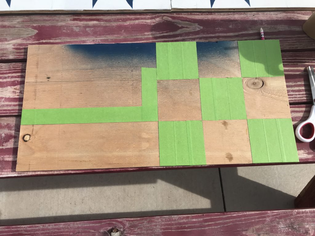 Cut board with taped out squares