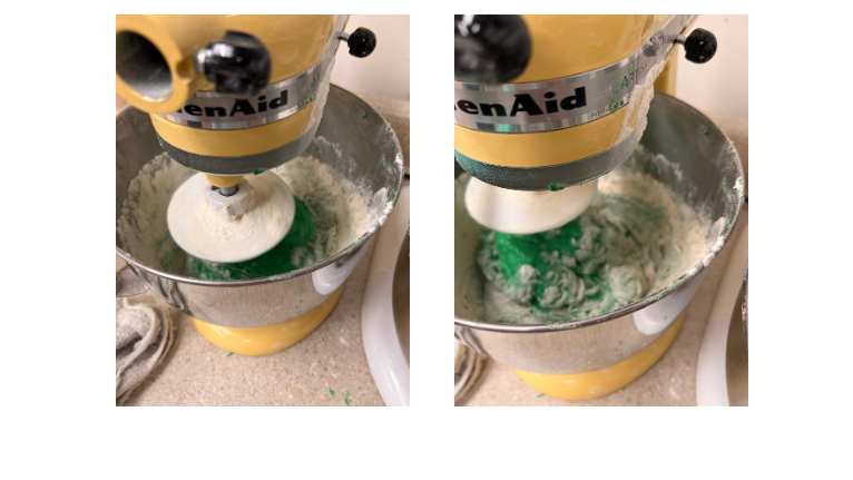 Mixer mixing green dough