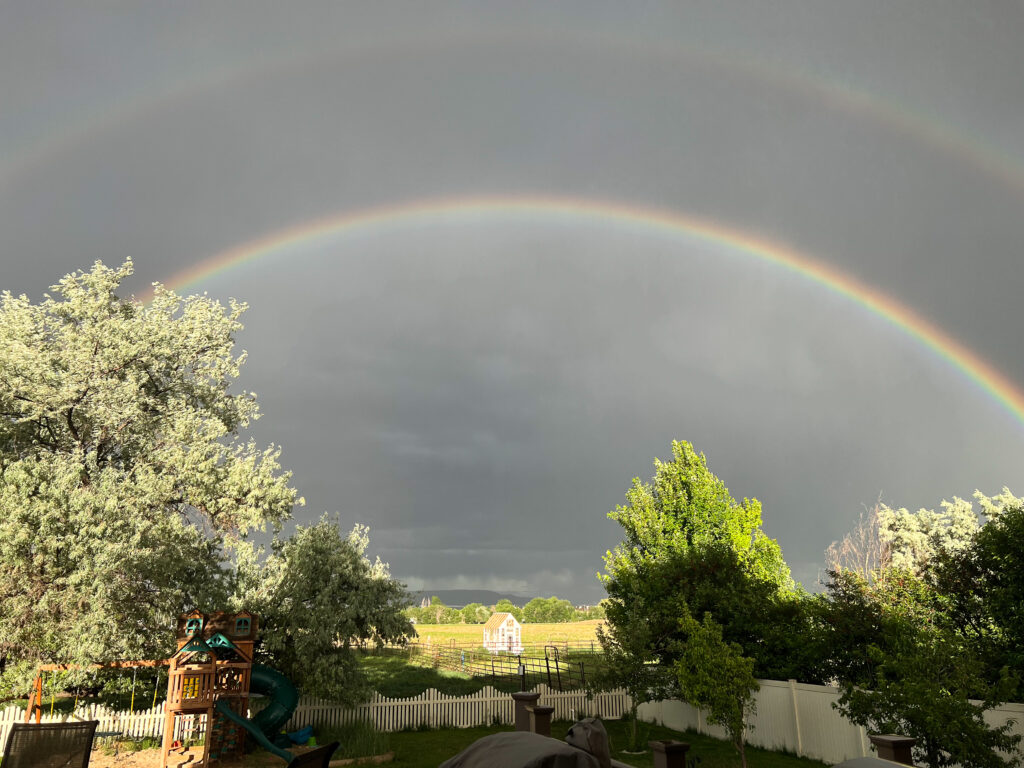 Rainbow over greenhouse