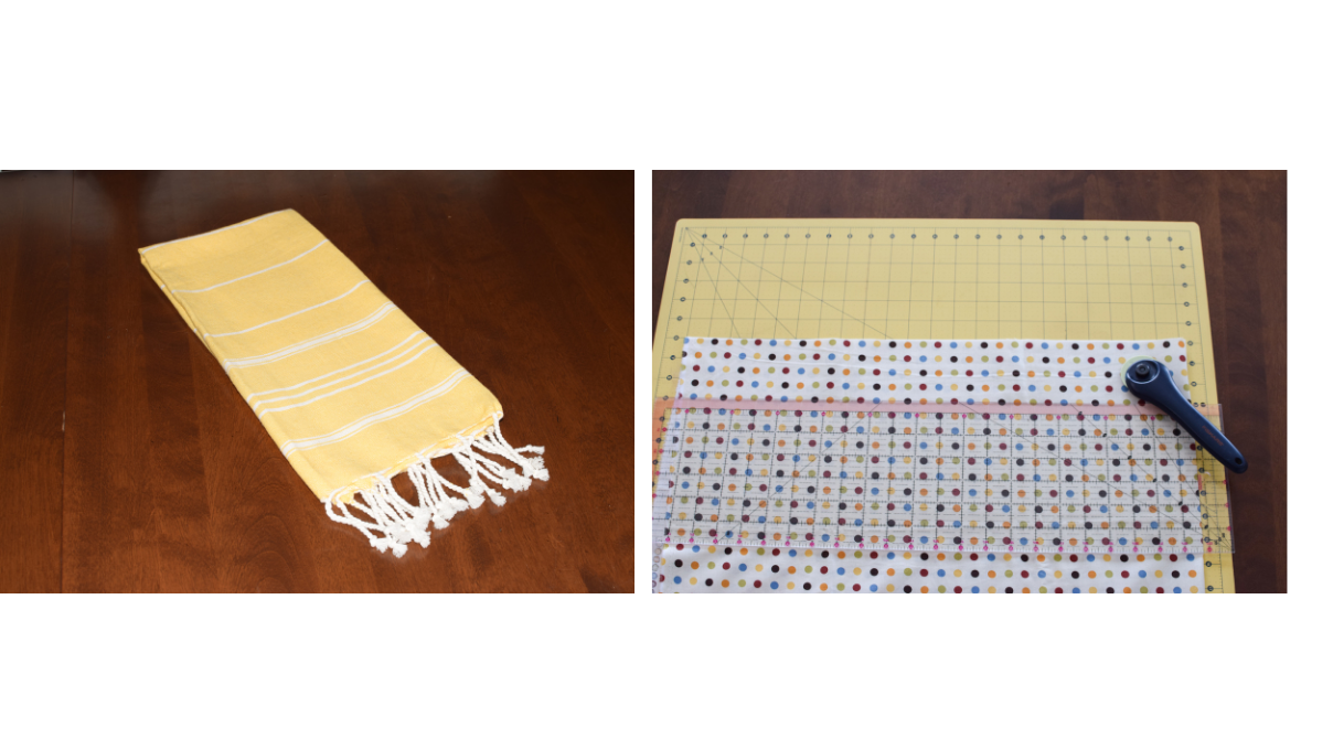 Yellow hand towel and polka dot fabric