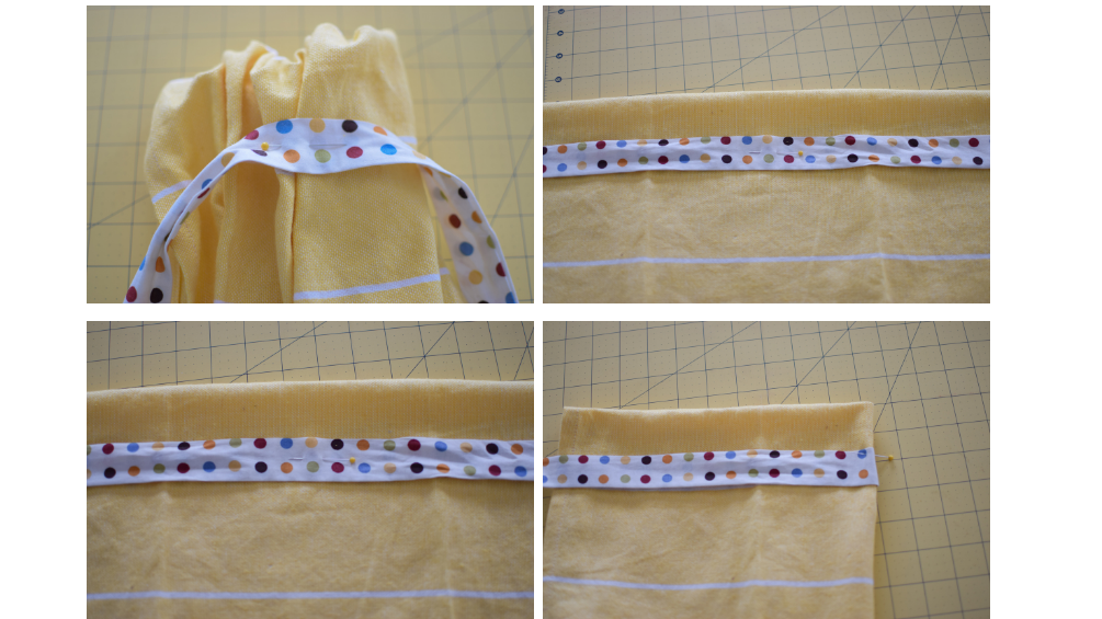 Sewing the polka dot fabric to the back of the hand towel