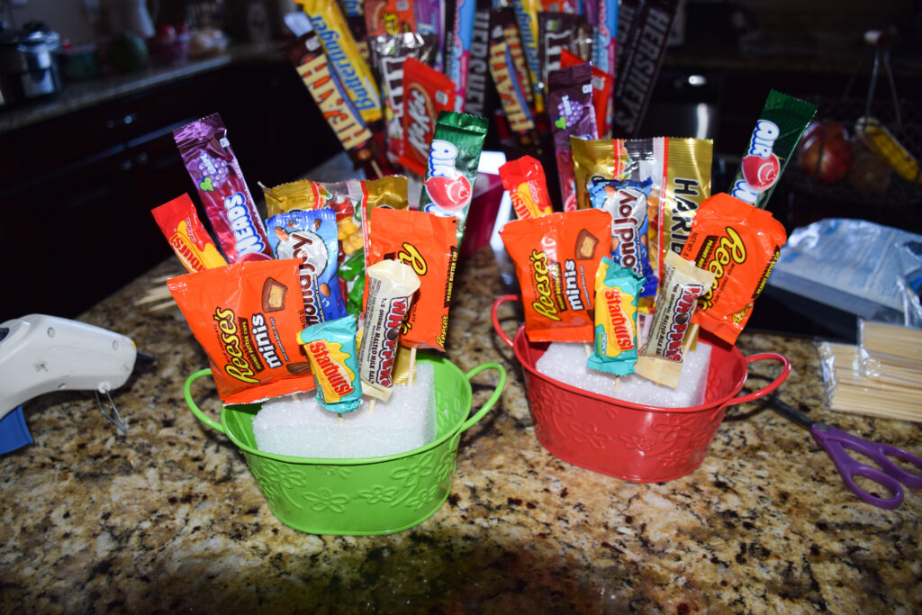 candy bouquet with several different candies glued in