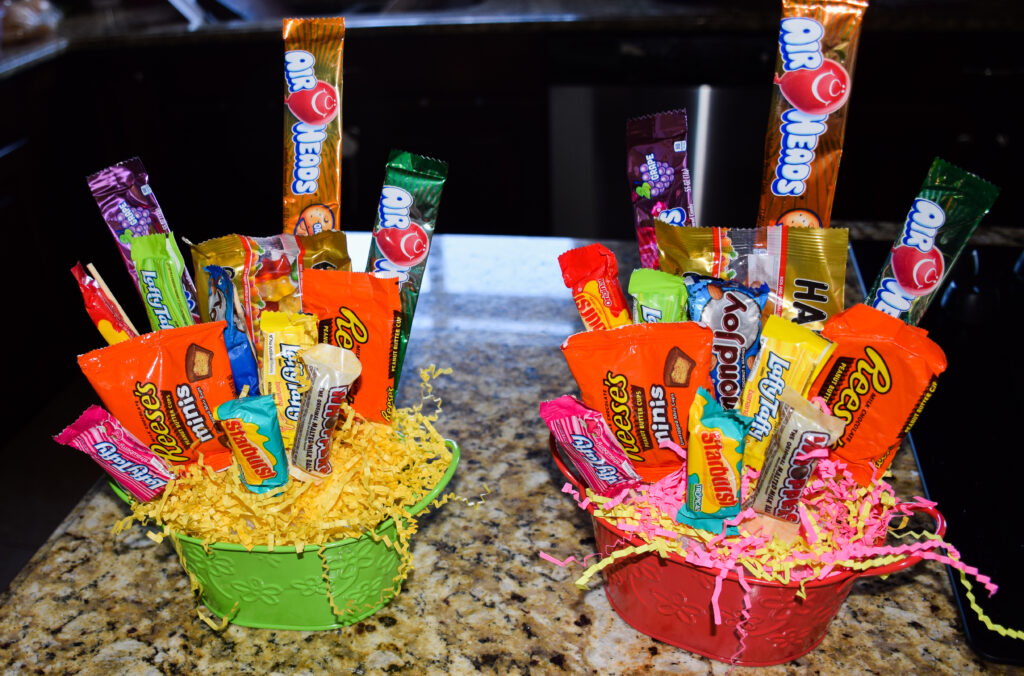 finished candy bouquet with assorted mini candy bars