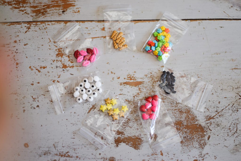 Assorted candy sprinkles in 2x3 bags.