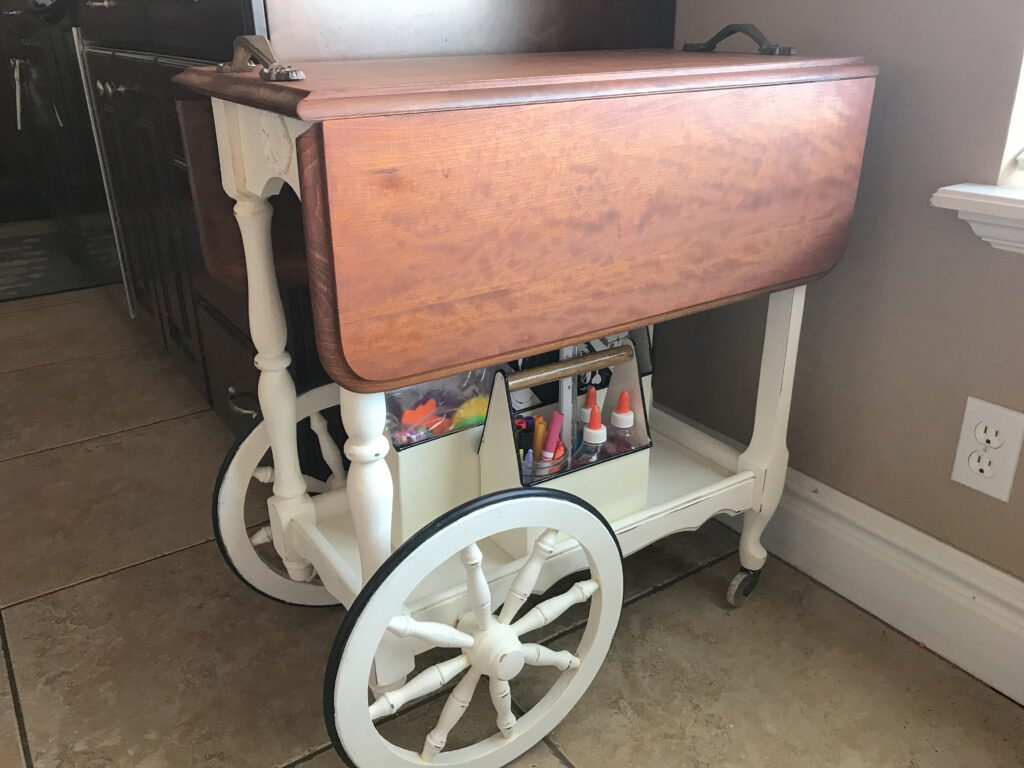 tea cart finished holding childrens' art supplies