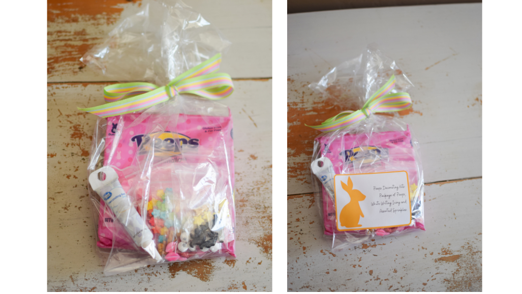 Peeps decorating kits in clear bags tied with ribbon