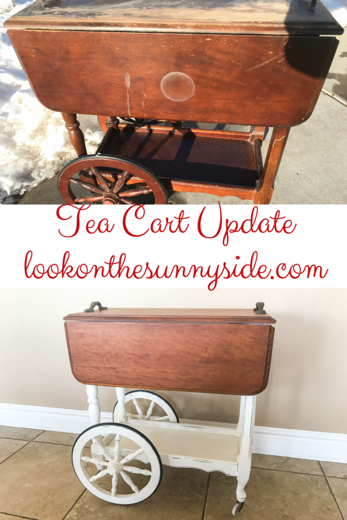 tea cart before and after painted white and stained top