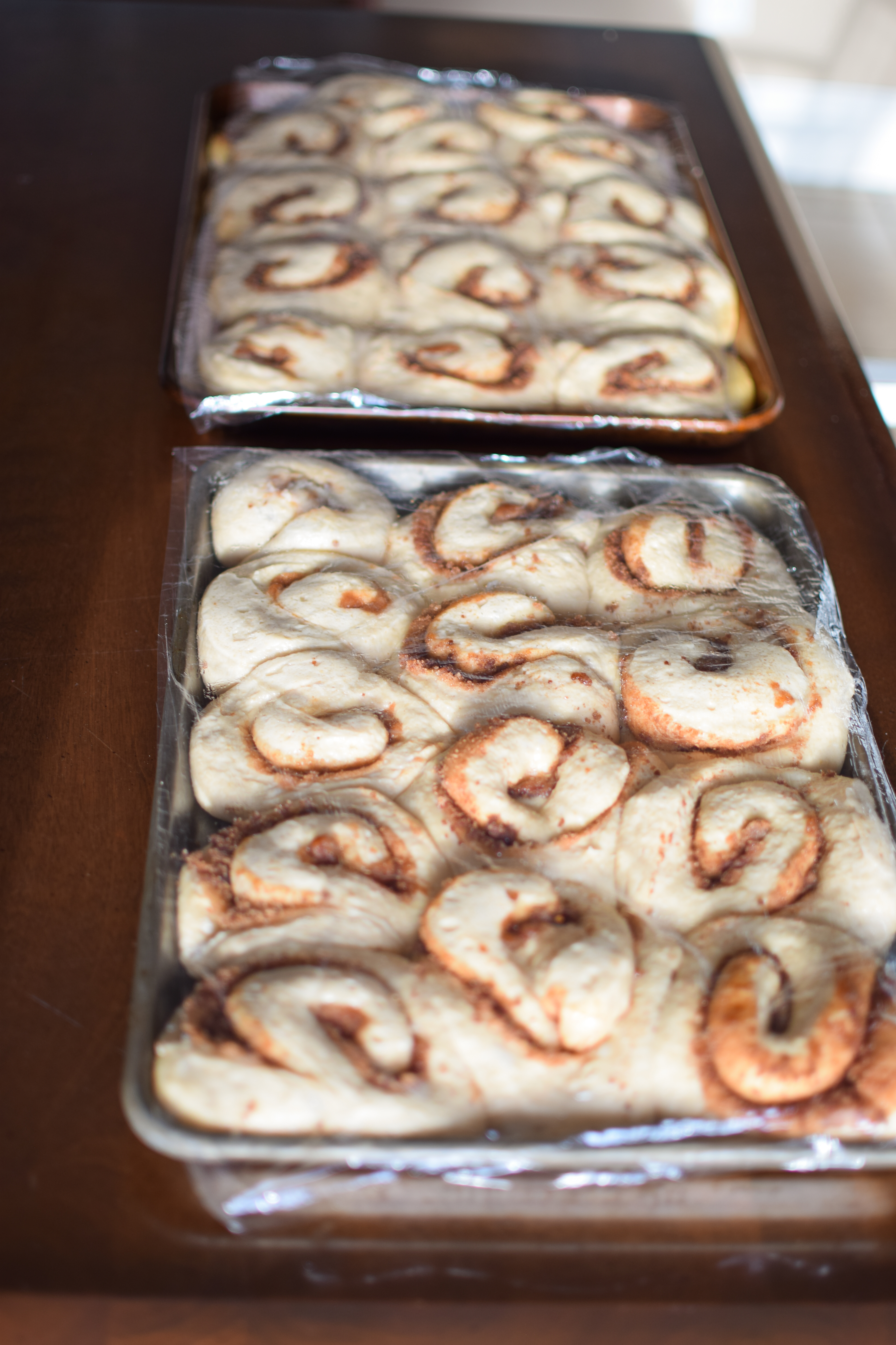 Cinnamon roll dough raised and ready to be baked