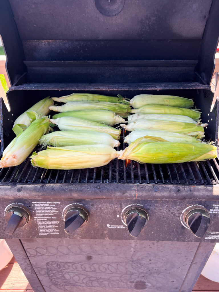 Several ears of corn on the grill.