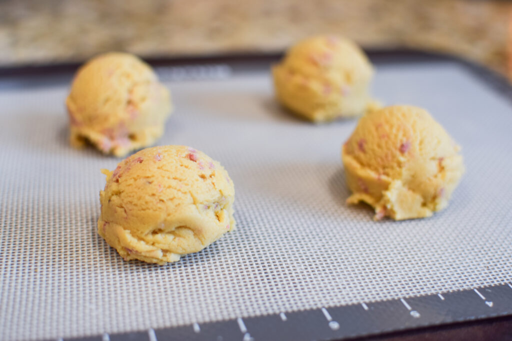 Balls of cookie dough ready to be baked